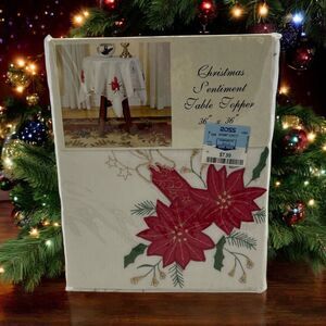 New Bardwil Linens Appliqué Embroidered 36x36” Tablecloth Christmas